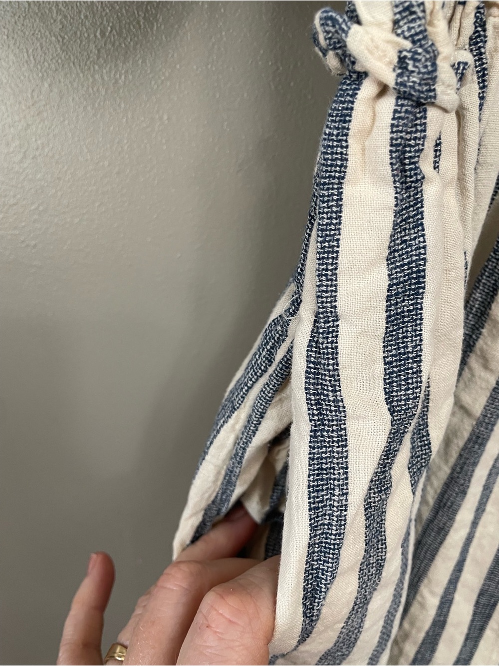 Linen Dress Puff Sleeve Blue Cream Stripe Medium Boho Lagenlook Universal Thread - Picture 4 of 9
